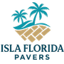 Isla Florida Pavers logo with teal palm trees and tan paver pattern