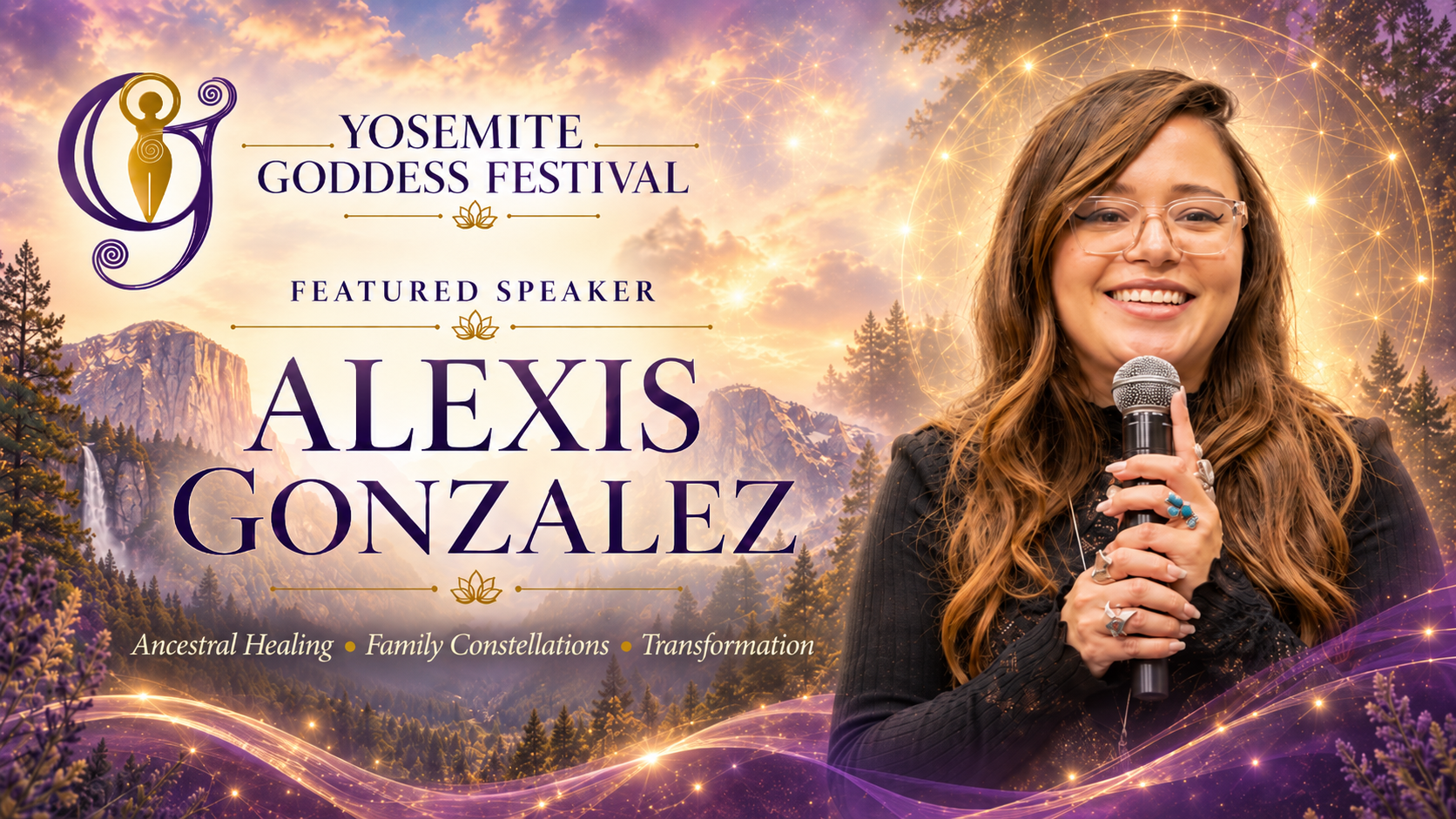 Alexis Gonzalez, founder of Vibrate to Create and featured speaker at Yosemite Goddess Festival, presenting ancestral healing through Family Constellations.