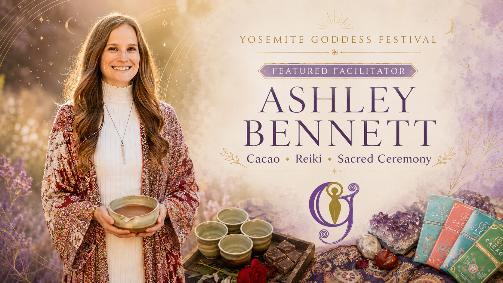 Ashley Bennett of Live Life Reiki Studio, featured facilitator at Yosemite Goddess Festival presenting The Ancient Ritual of Cacao + Ceremony.