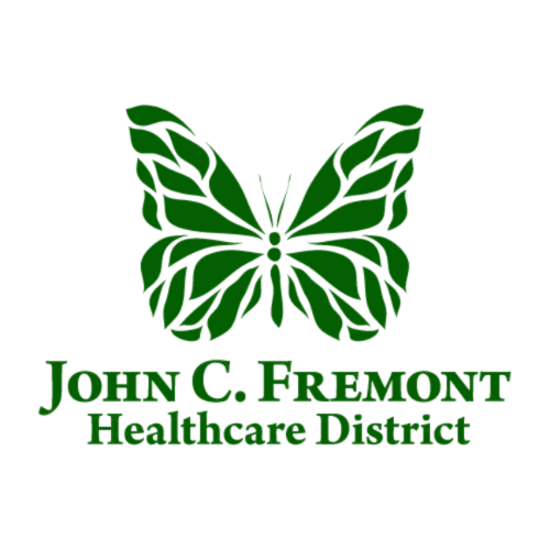The john c. fremont healthcare district logo has a green butterfly on it