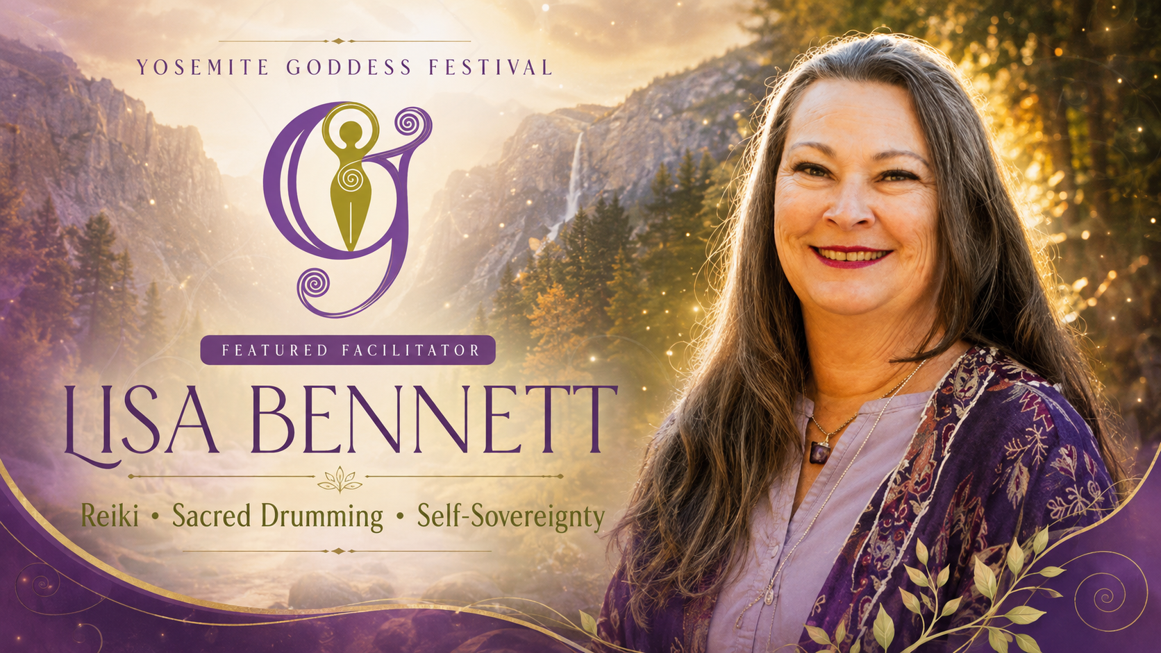 Lisa Bennett of Live Life Reiki Studio, featured facilitator at Yosemite Goddess Festival presenting Reiki, sacred drumming, meditation, and self-sovereignty experiences.