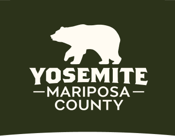 A logo for yosemite mariposa county with a bear