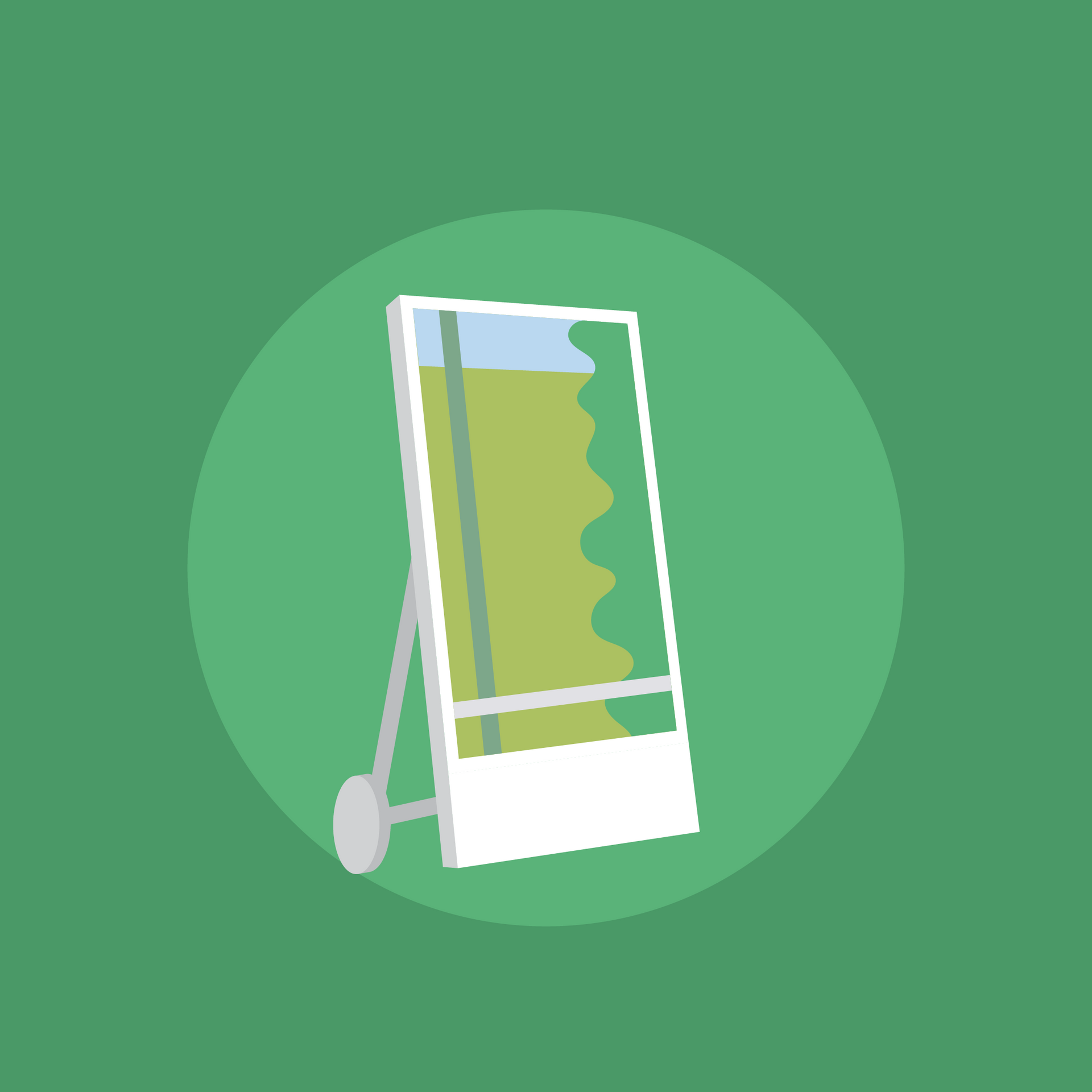 A picture frame with a picture on it on a green background.