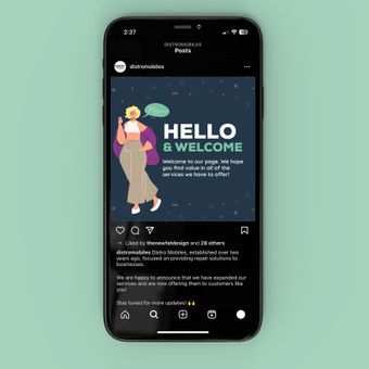 a cell phone with a hello and welcome message on it