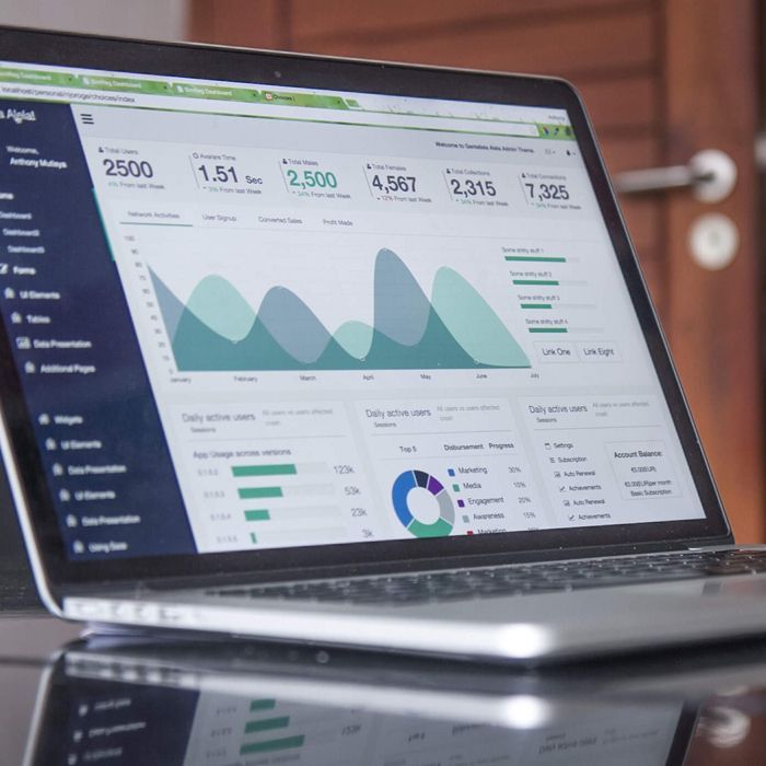 a laptop with a graph on the screen