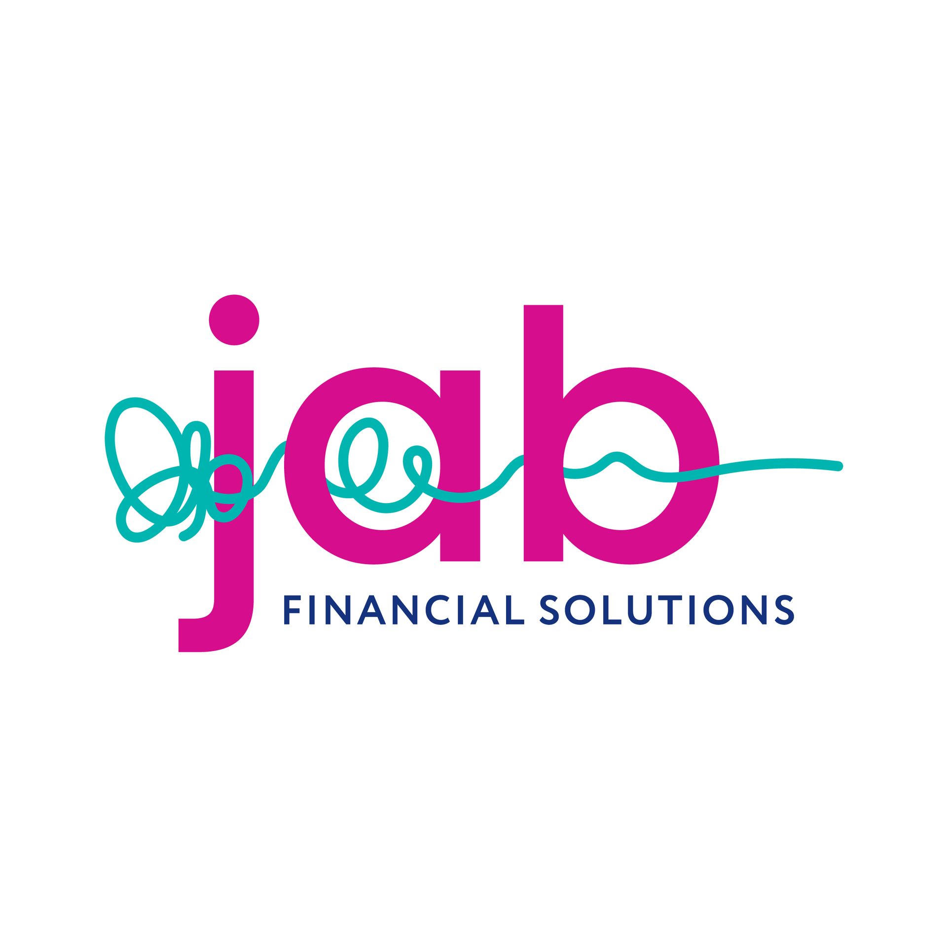 Jab Financial Solutions logo in pink and teal with stylized cursive lettering