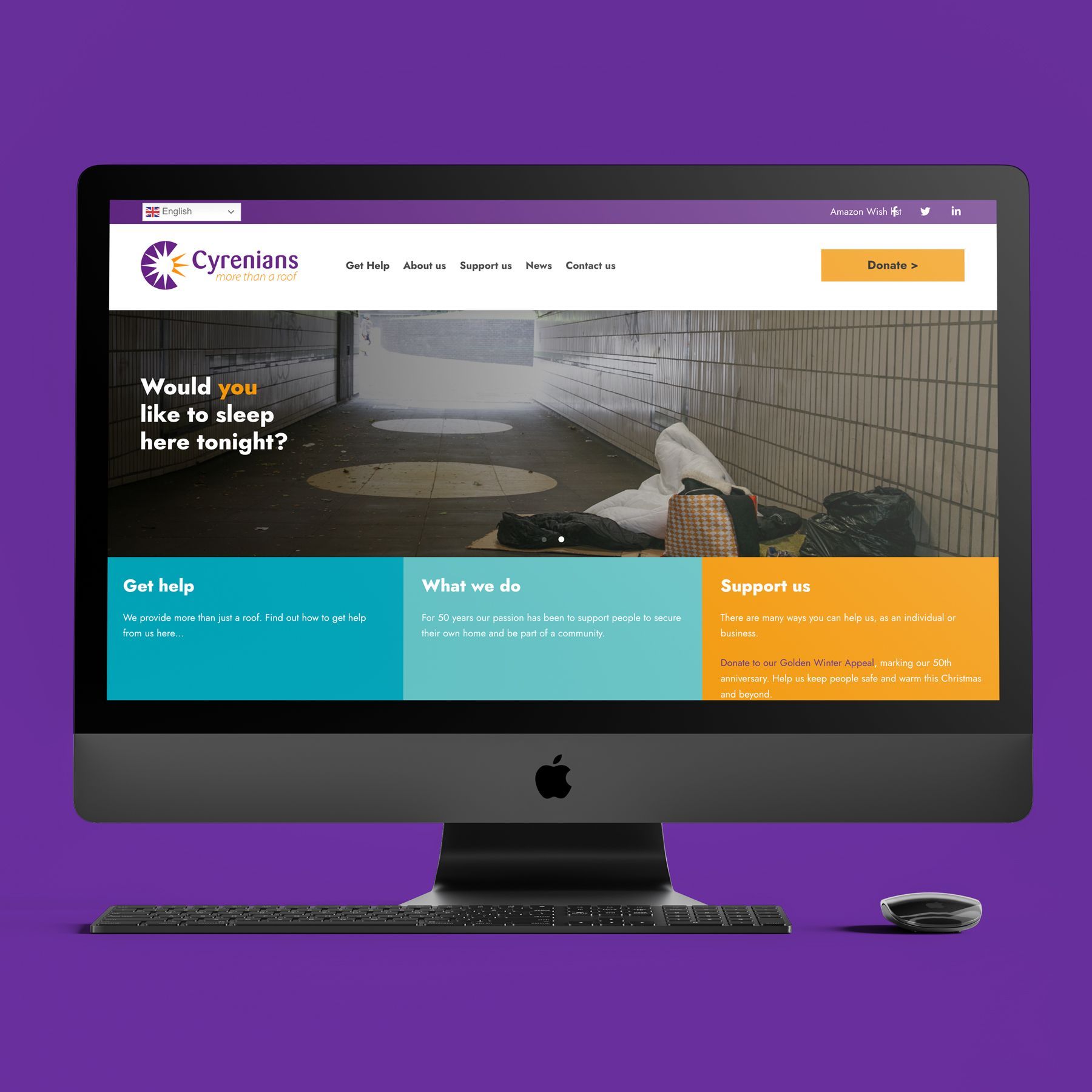 Website mockup on a purple background