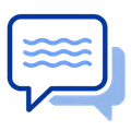 Blue and light blue chat bubbles with wavy lines, representing a messaging icon