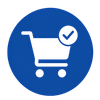Blue shopping cart icon with a checkmark badge