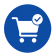 Blue shopping cart icon with a checkmark badge