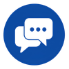 Blue circle with white chat bubbles and three dots, representing messaging or live chat