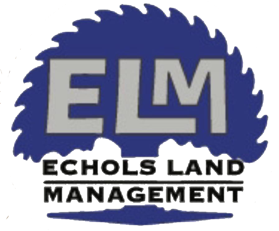 Blue logo with a silhouette of a tree, grey "ELM" letters, and "ECHOLS LAND MANAGEMENT" text below.
