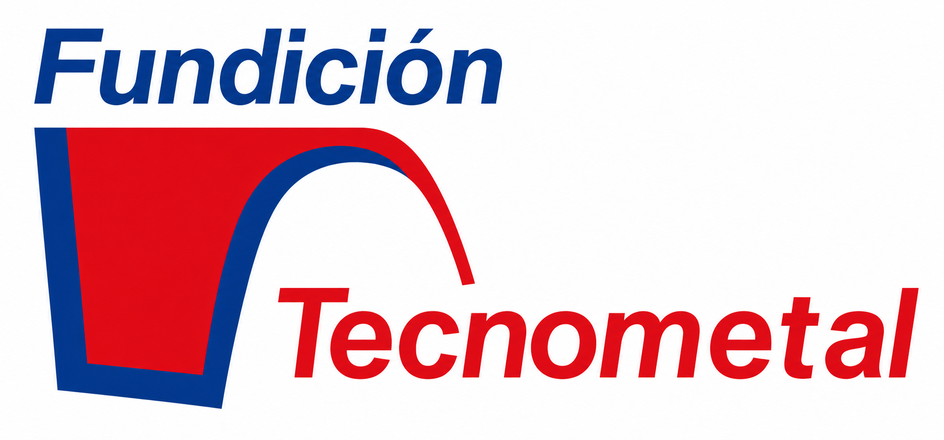 Logotipo de Techmetal fusionado con texto azul y rojo y un emblema rojo y azul