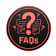 Black circular FAQs icon with pink question mark and chat bubbles