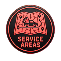 Red circular “SERVICE AREAS” sign with a car on a map and location pins