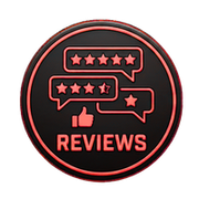 Black circular FAQs icon with pink question mark and chat bubbles