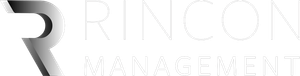 Stylized logo with metallic silver abstract “R” and faint “RINO MANAGEMENT” text on a light background