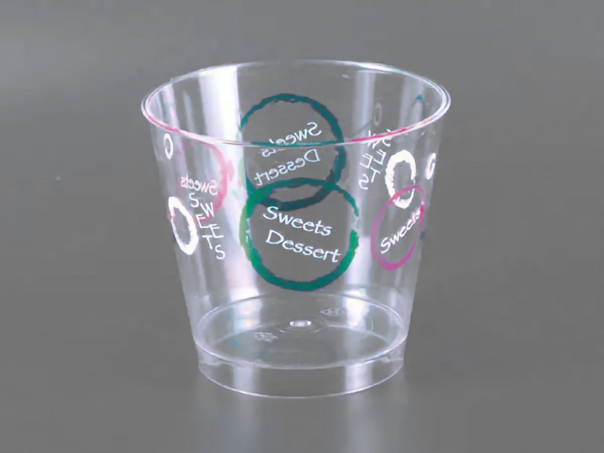 Plastic PS Mousse Dessert Cup - Three Color Circles | High Transparency Dessert Container | Hsing Hua Cheng Packaging Industry