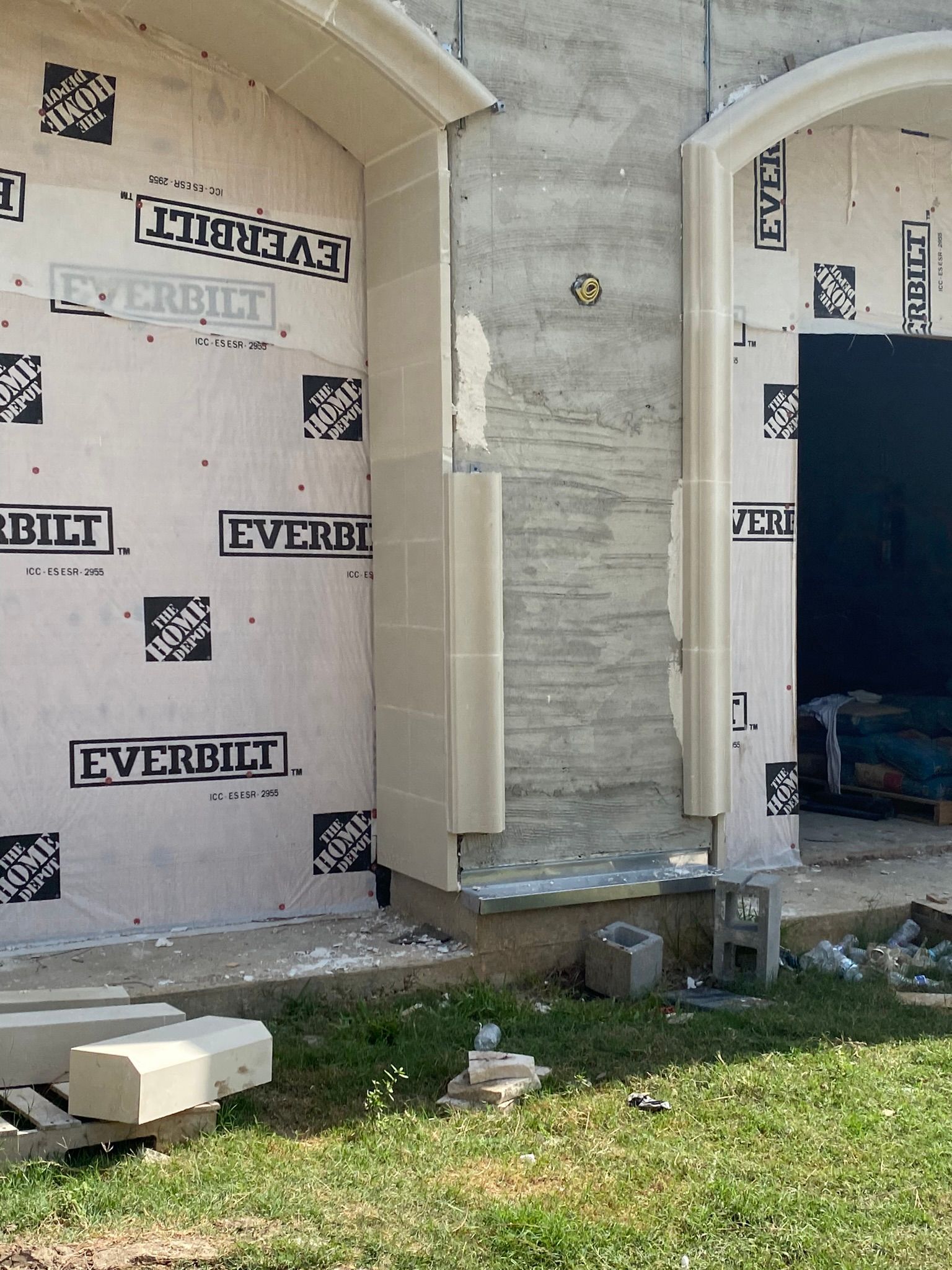A house with a door that is being remodeled
