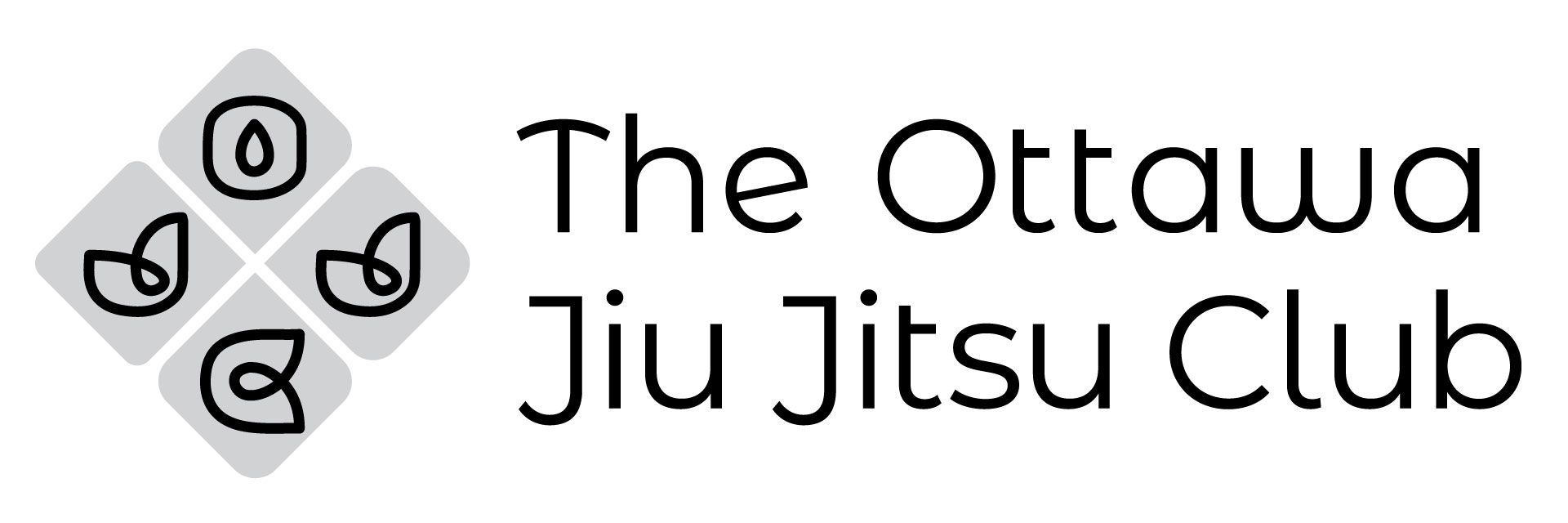 Logo for The Ottawa Jiu Jitsu Club with four martial arts icons in a diamond shape
