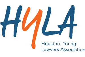 HYLA logo in blue and orange with “Houston Young Lawyers Association” text