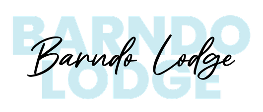 Barnold Lodge logo with light blue block text and black cursive script overlaid