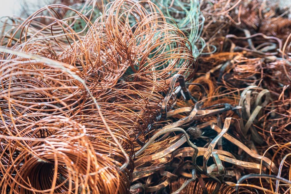 Selective focus on recycled copper wire scrap from electric cables — Professional Scrap Metal Recycling in Palmerston, NT