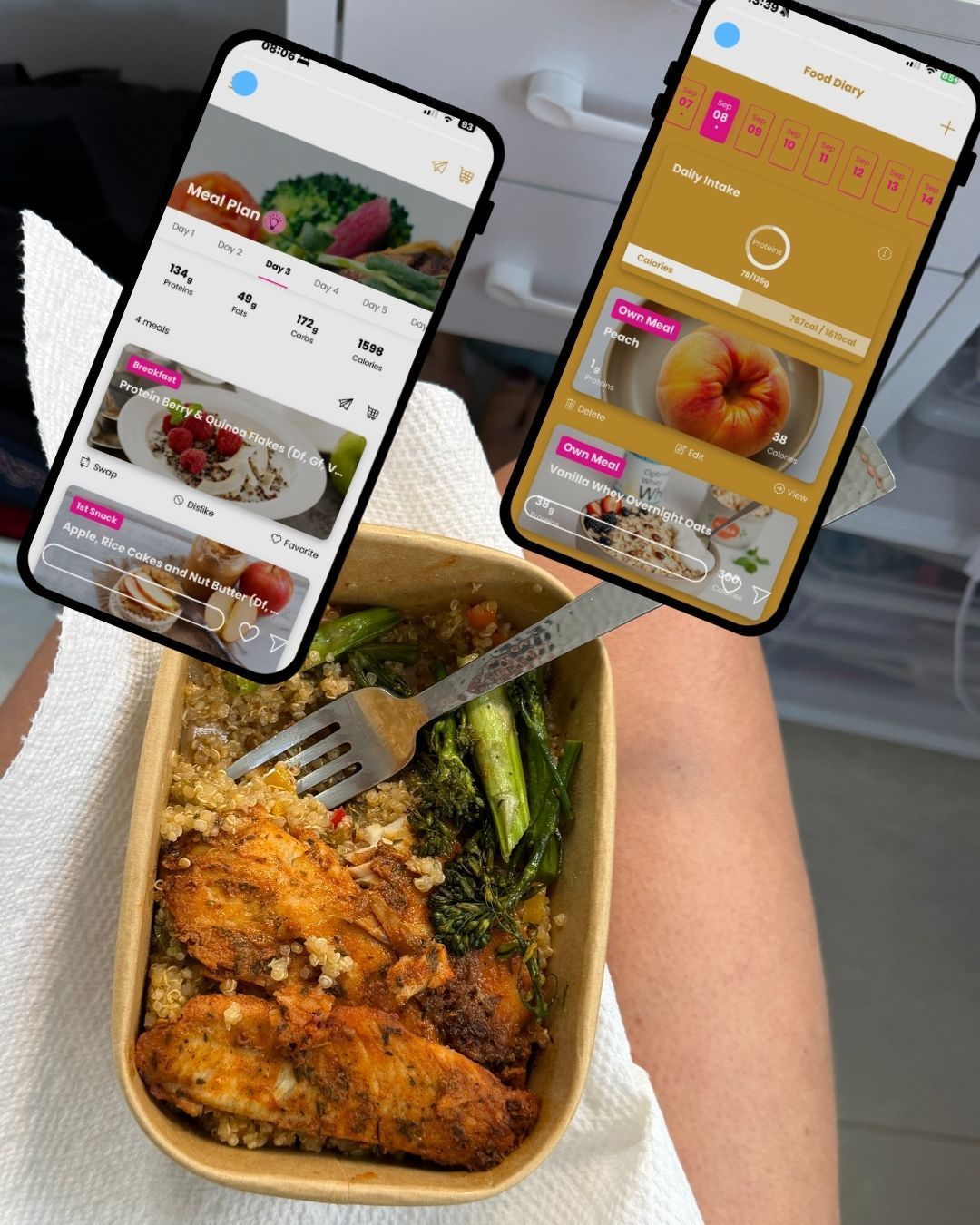 Meal plan and food diary inside the FMC app