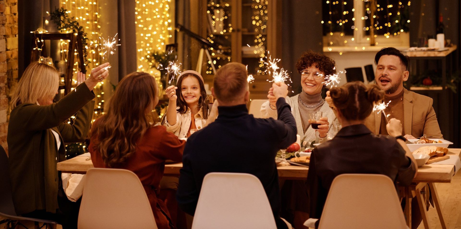 A family enjoying a Christmas feast