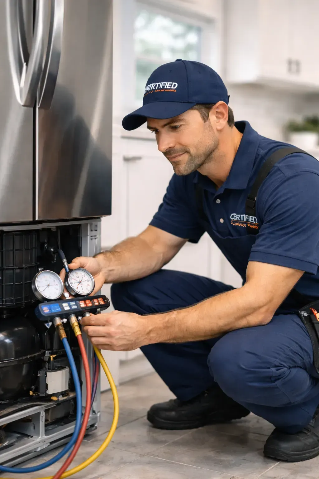 Worker fixing the fridge