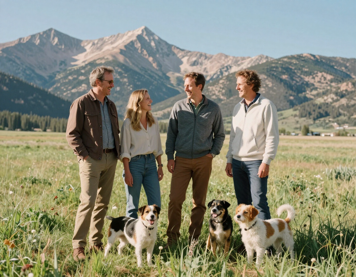 The Gunnison team outdoors with the mountains behind them