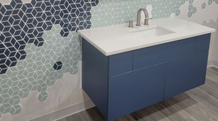 POWDER ROOM WITH GLASS VANITY | WELDON SPRING MO | JUST BATHROOMS 636