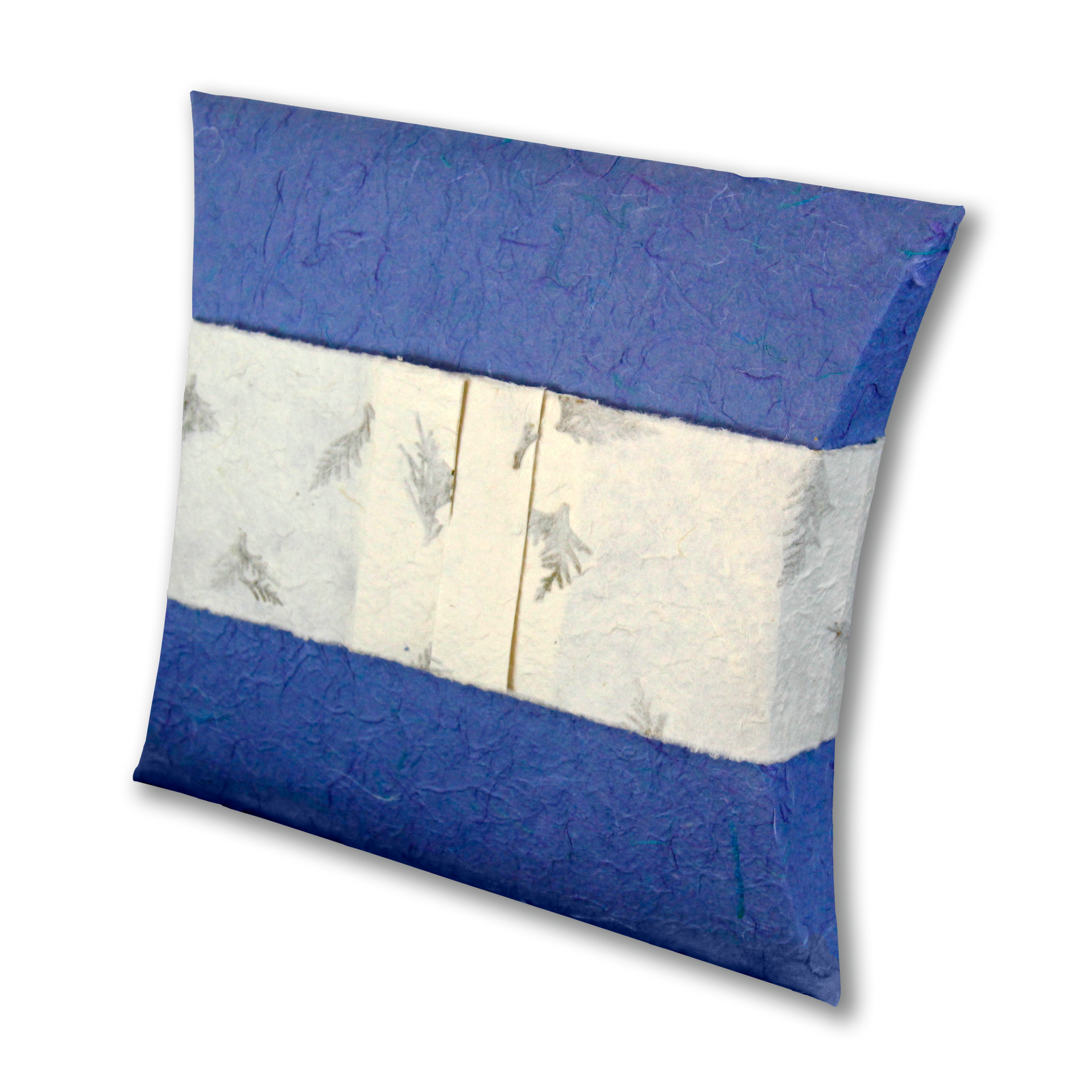 Blue and white gift box with leaf design.