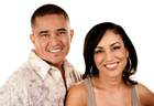 Young couple who wrote a positive review about wood floor refinishing.