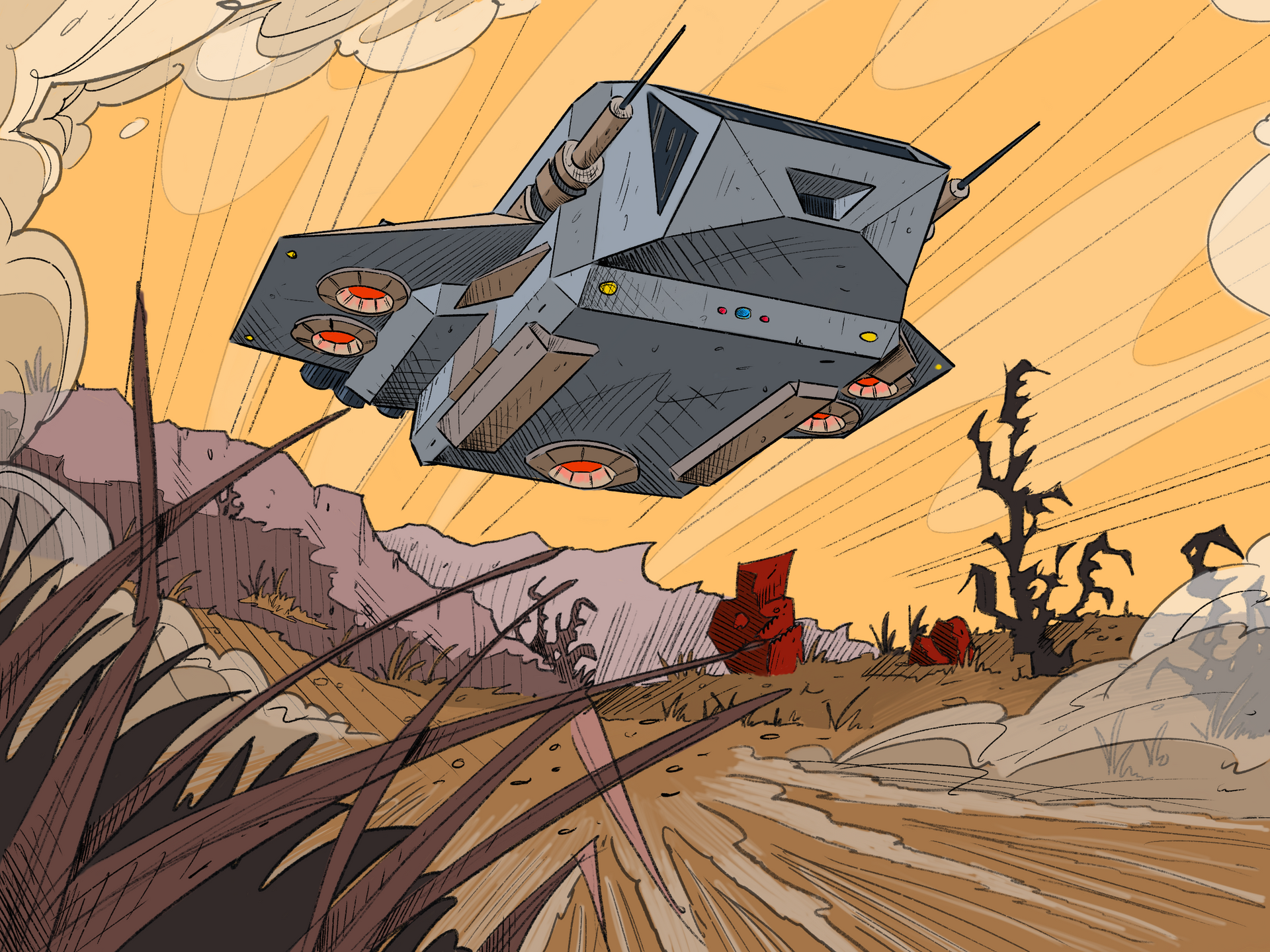 Spaceship on alian planet