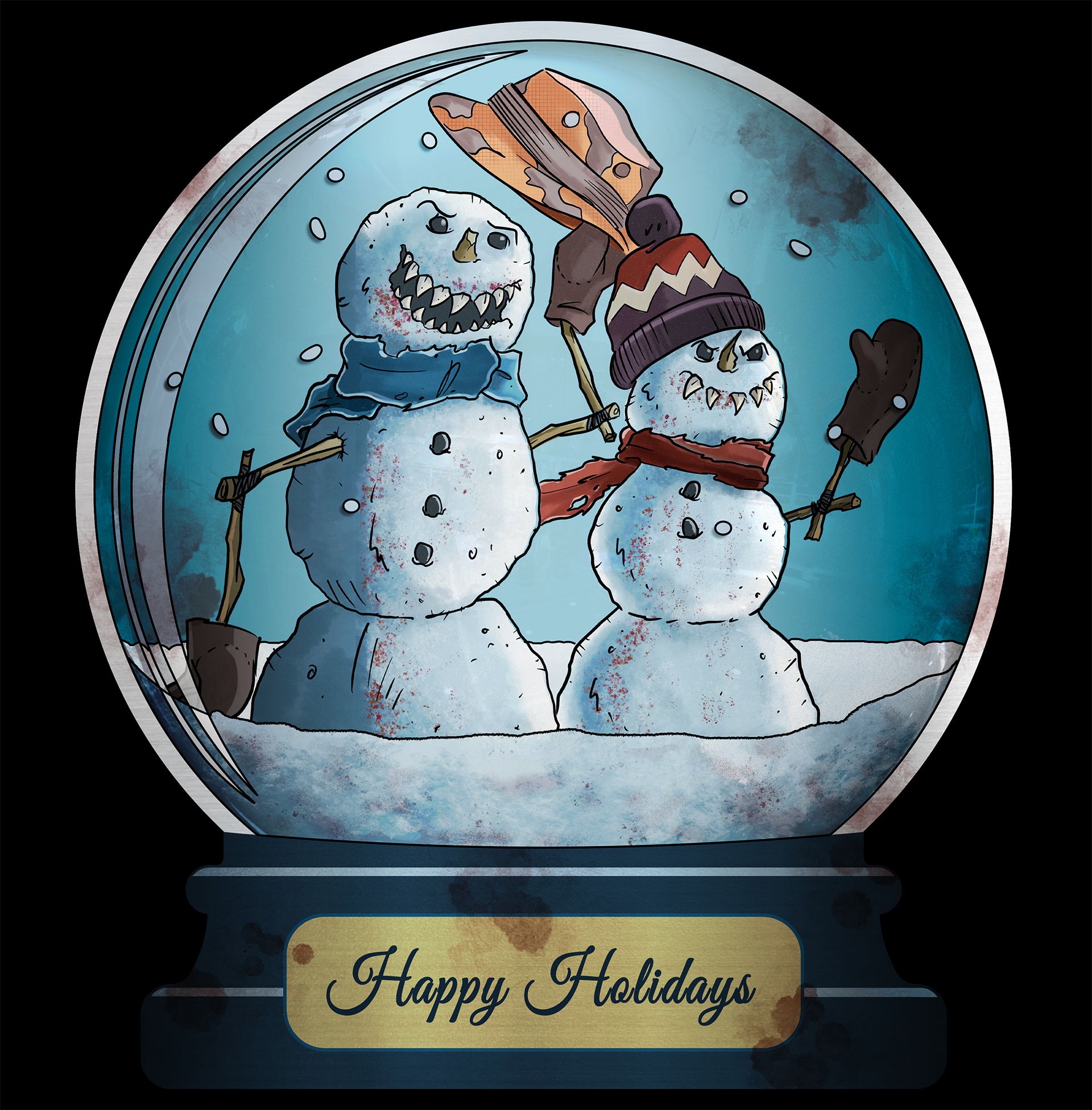 Zombie snowman in a snowglobe 