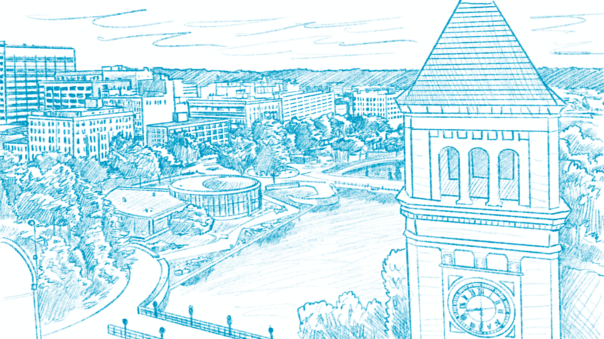 blueprint style drawing of city