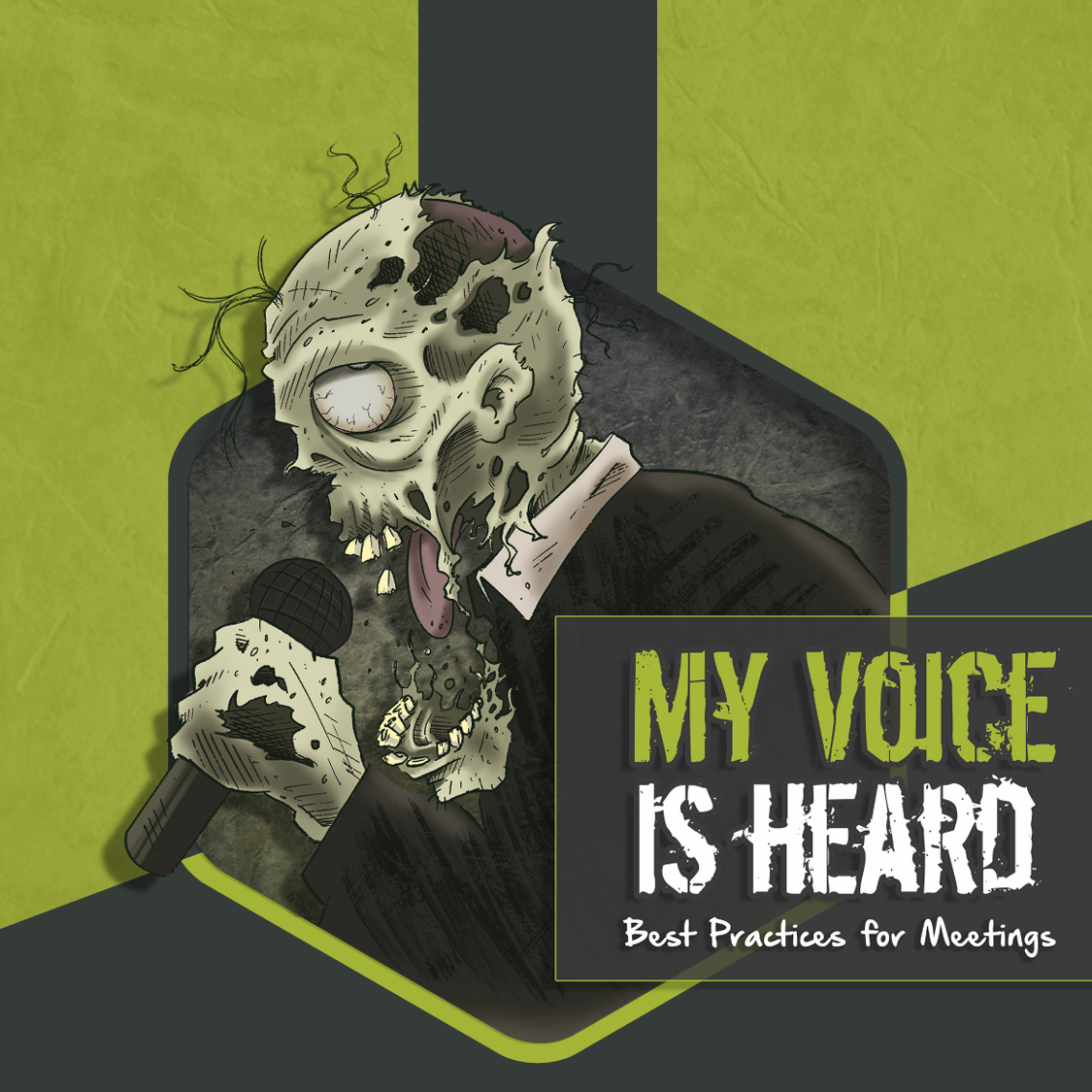 Zombie talking into a microphone