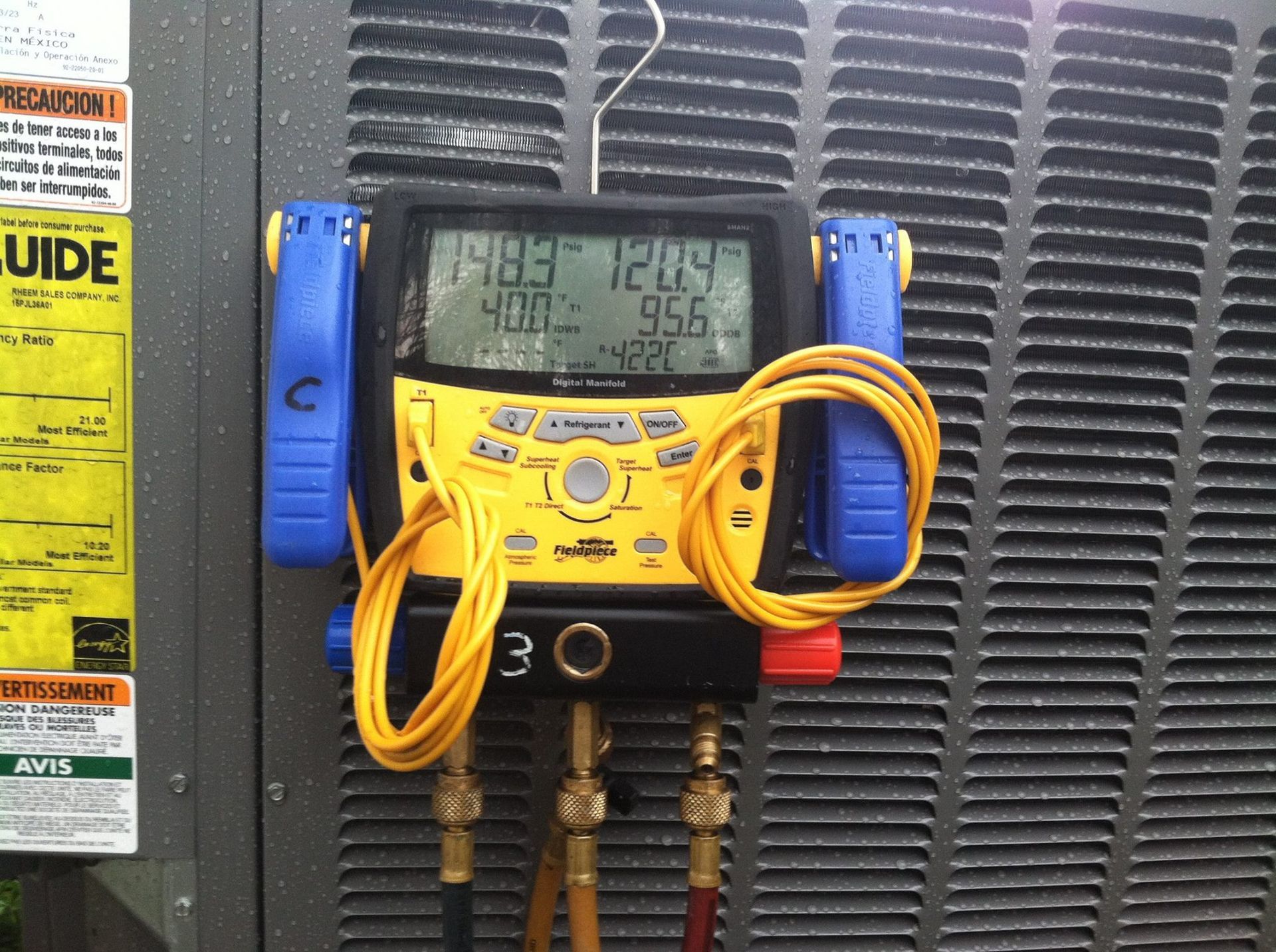 a yellow and blue device with the number 30 on it