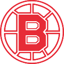 Röd rund logotyp med en djärv röd bokstav B inuti en ring och geometriska accenter.