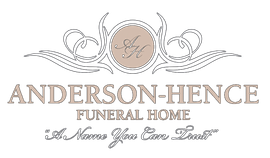 Logo for Anderson-Hence Funeral Home, featuring text and an ornate design with initials "A H".