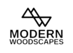 Logo for Modern Woodscapes: black intersecting triangles above text.