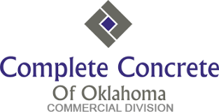 Logo for Complete Concrete of Oklahoma, with a gray and blue diamond symbol and text.