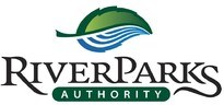 RiverParks Authority logo: leaf over blue waves and text