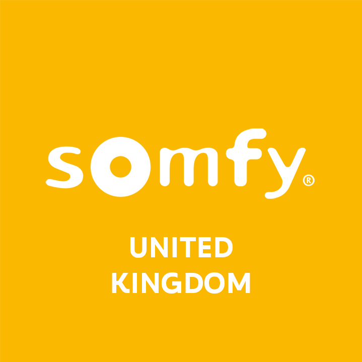 The somfy logo is on a yellow background.