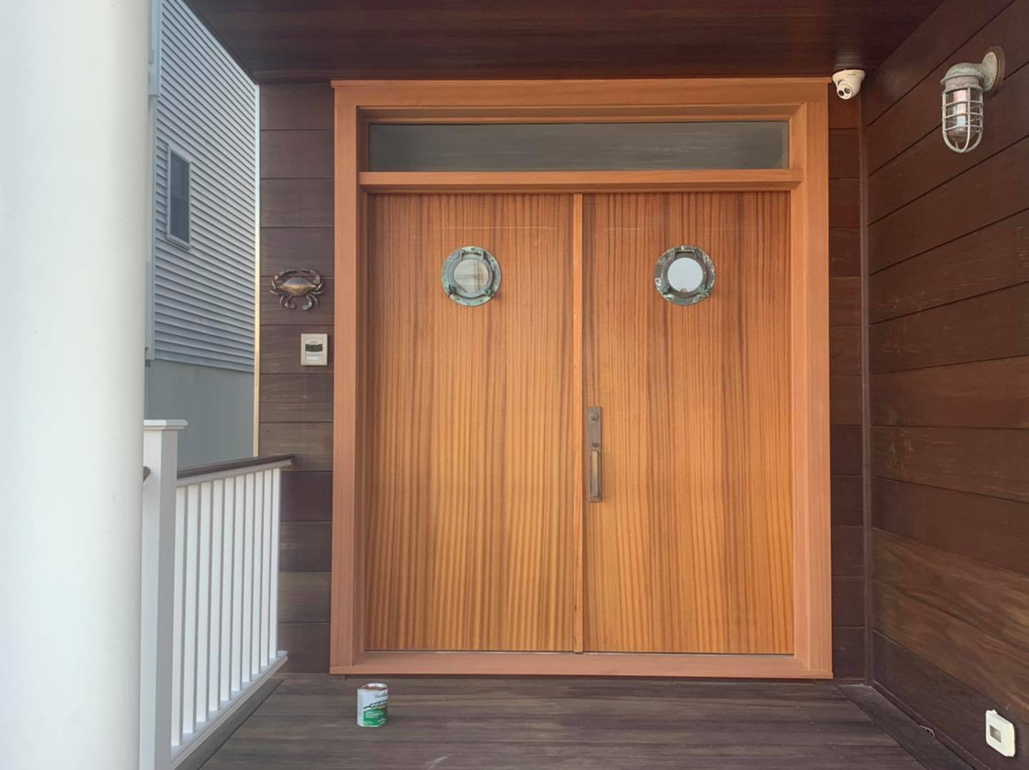 refinish door LBI Best mahogany Painter Power Wash SPG Paint and Stain Long Beach Island painter Ship Bottom exterior doors refinish