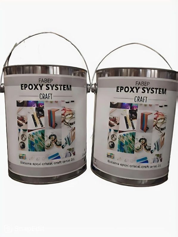 Dos latas de Faber Epoxy System Craft con asas de metal y visuales del producto.