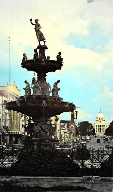 Court Square Fountain with a statue of a woman on top of it, Hebe. Montgomery, AL.