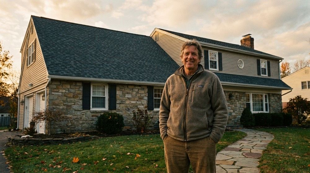 Berks County homeowner standing by their newly completed Red Patch roof.