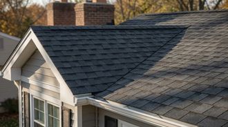 Newly installed architectural asphalt shingle roof on a suburban Pennsylvania home in Berks County.